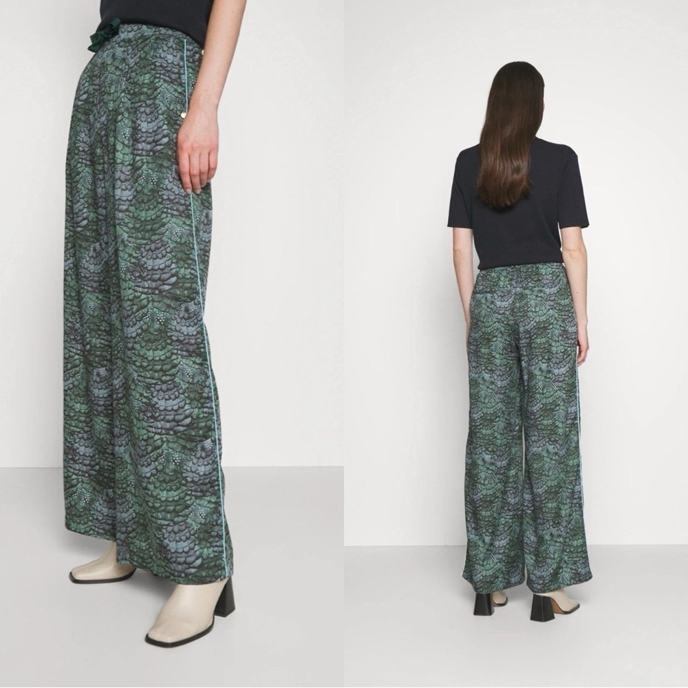 NWT SCOTCH AND SODA Eleni Wide Leg Printed Green Pajama Pants Sz L